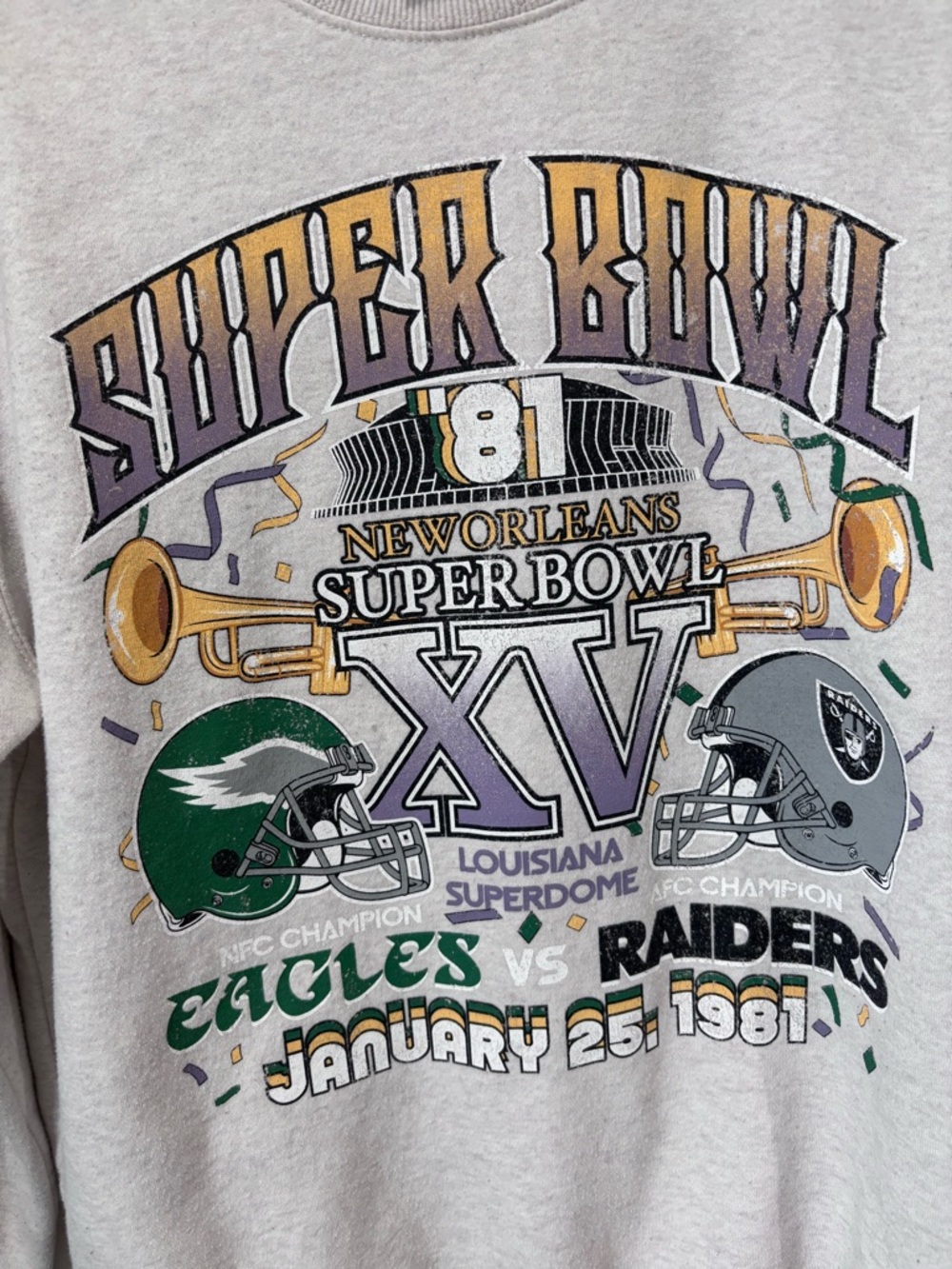 1981 Super Bowl XV Eagles/Raiders Crew Sweatshirt Men's Small